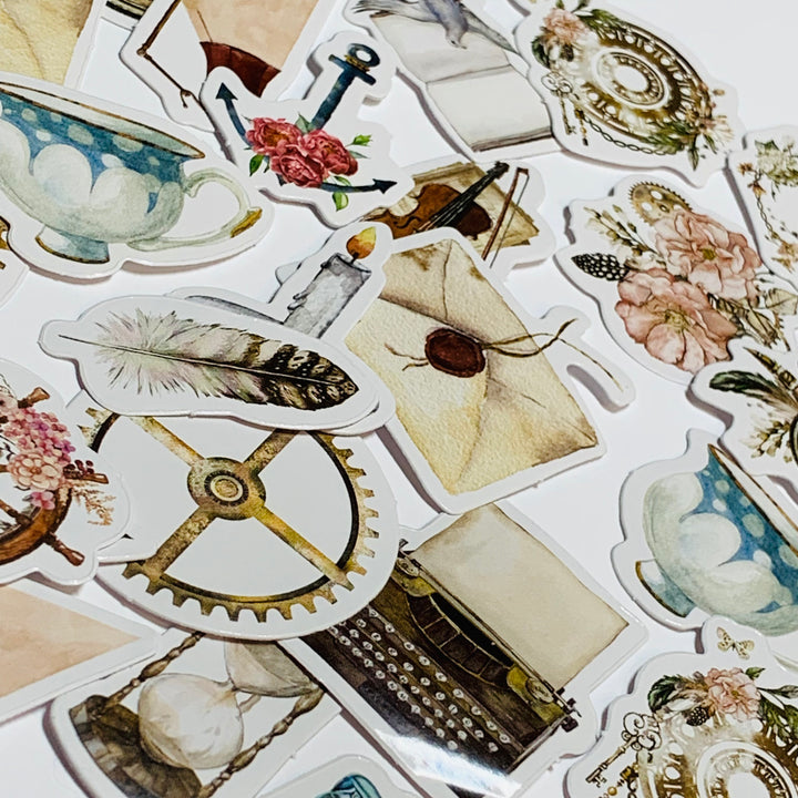 VINTAGE COLLECTIBLE PIECES Peelable Stickers  ~ 46 Pieces ~ Each Sticker is Approximately 38mm