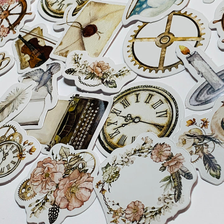 VINTAGE COLLECTIBLE PIECES Peelable Stickers  ~ 46 Pieces ~ Each Sticker is Approximately 38mm