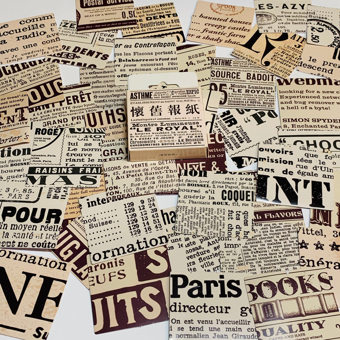 FRENCH NEWSPAPER PRINT Peelable Stickers  ~ 45 Pieces ~ Each Sticker is Approximately 38mm