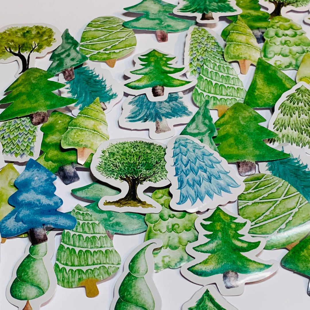 SMALL PINE FOREST Peelable Stickers  ~ 46 Pieces ~ Each Sticker is Approximately 38mm