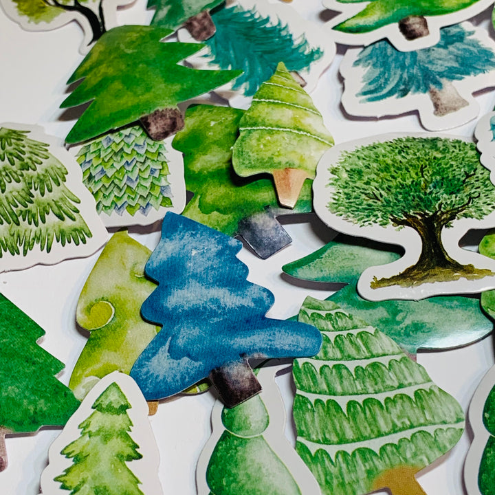 SMALL PINE FOREST Peelable Stickers  ~ 46 Pieces ~ Each Sticker is Approximately 38mm