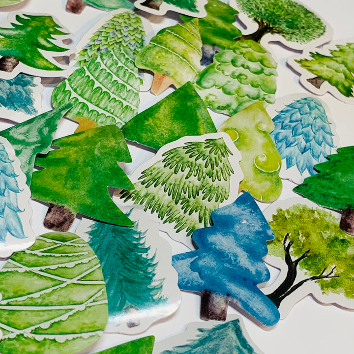 SMALL PINE FOREST Peelable Stickers  ~ 46 Pieces ~ Each Sticker is Approximately 38mm