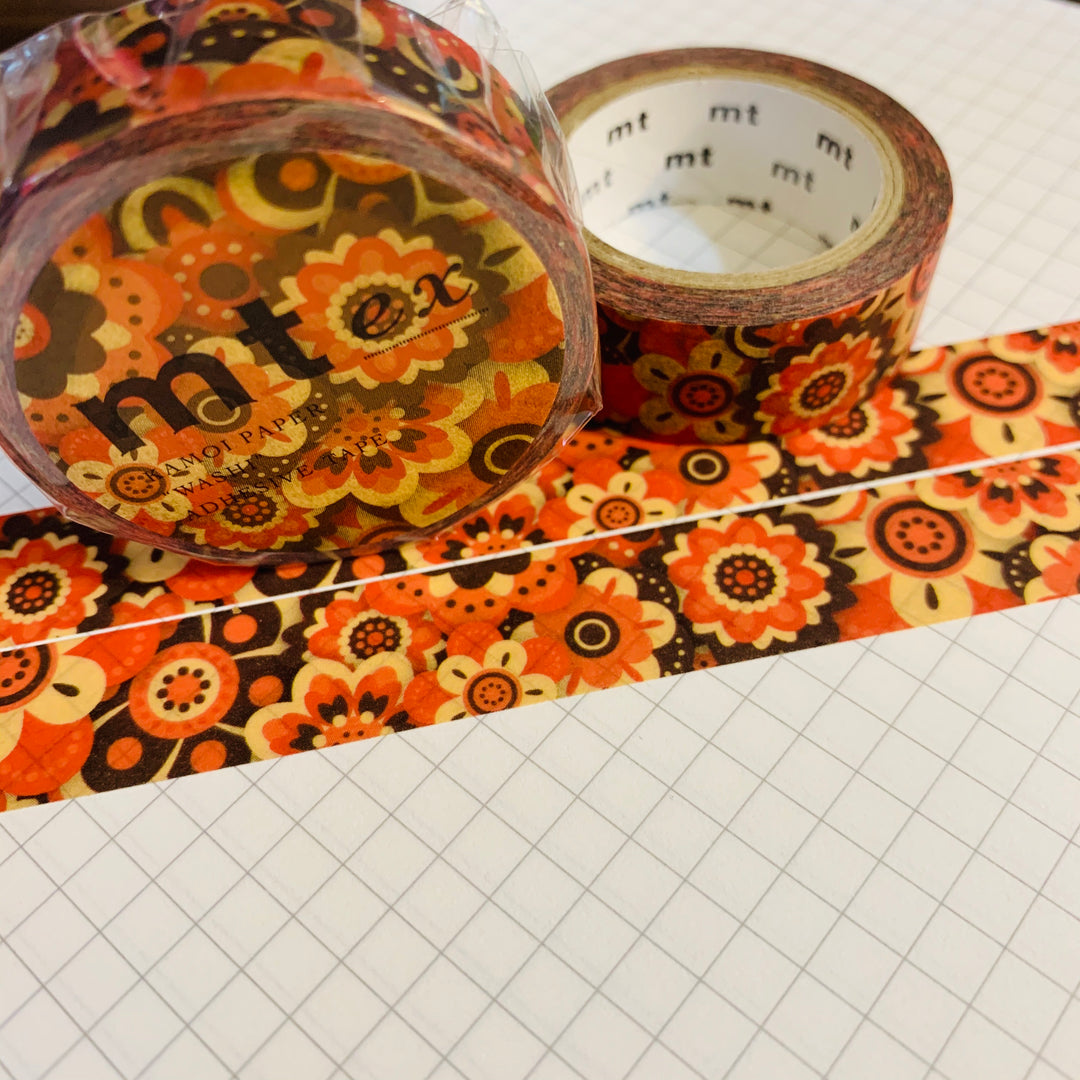 FLOWER POWER MT Autumn Floral Washi Tape - 1 Roll - 15mm x 7m (23 Feet)