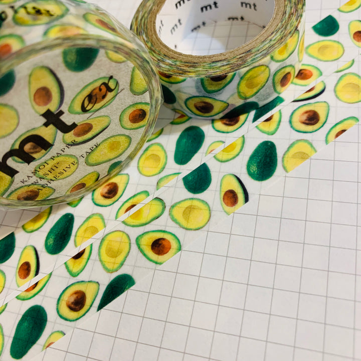 HOLY GUACAMOLE Avocado MT on White Washi Tape - 1 Roll - 15mm x 7m (23 Feet)