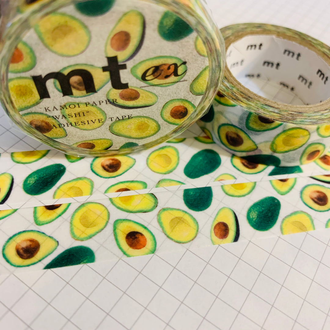 HOLY GUACAMOLE Avocado MT on White Washi Tape - 1 Roll - 15mm x 7m (23 Feet)