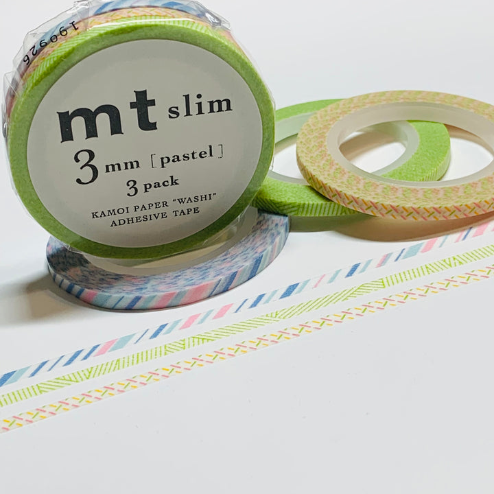 SLIM SPRING PASTELS Mt Washi Tape ~ 3 Rolls ~ 3mm x 10m (33 Feet) Each Roll