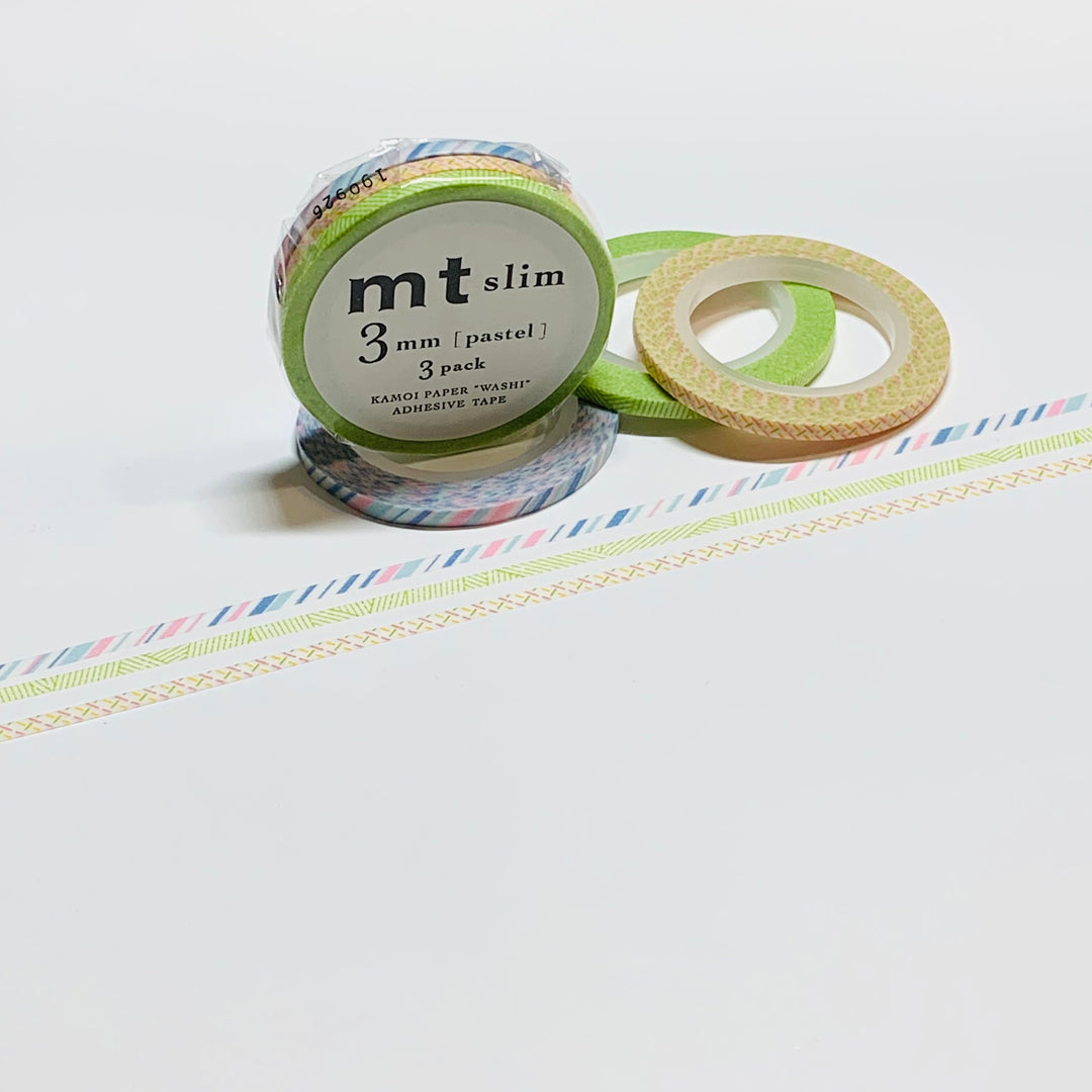 SLIM SPRING PASTELS Mt Washi Tape ~ 3 Rolls ~ 3mm x 10m (33 Feet) Each Roll