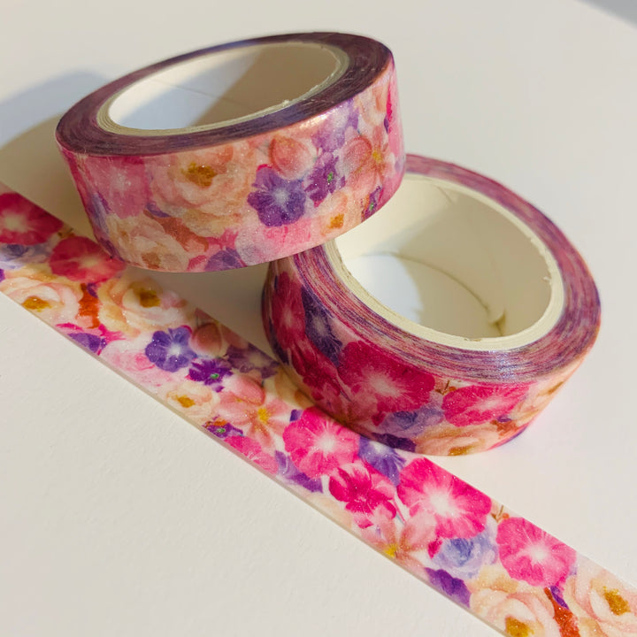 MORNING GLORIES SHIMMER Washi Tape ~ 1 Roll ~ 15mm x 5m (16 Feet)