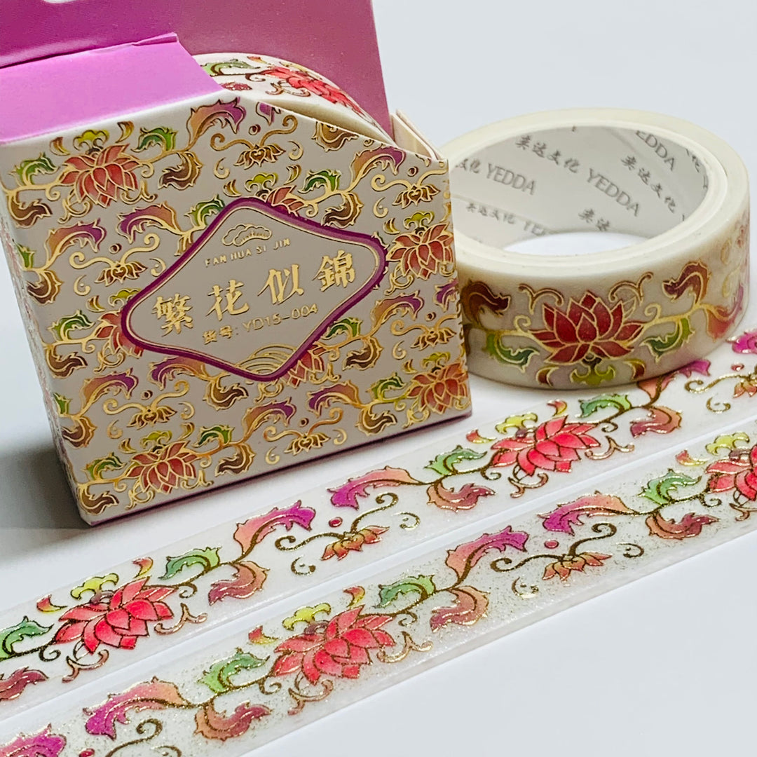 INTRICATE WHITE FLOWERS & Vines Gold Foil Embossed Washi Tape ~ 1 Roll ~ 15mm x 3m (10 Feet)