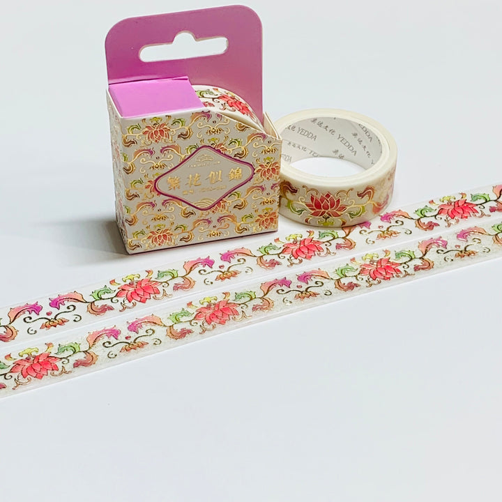 INTRICATE WHITE FLOWERS & Vines Gold Foil Embossed Washi Tape ~ 1 Roll ~ 15mm x 3m (10 Feet)