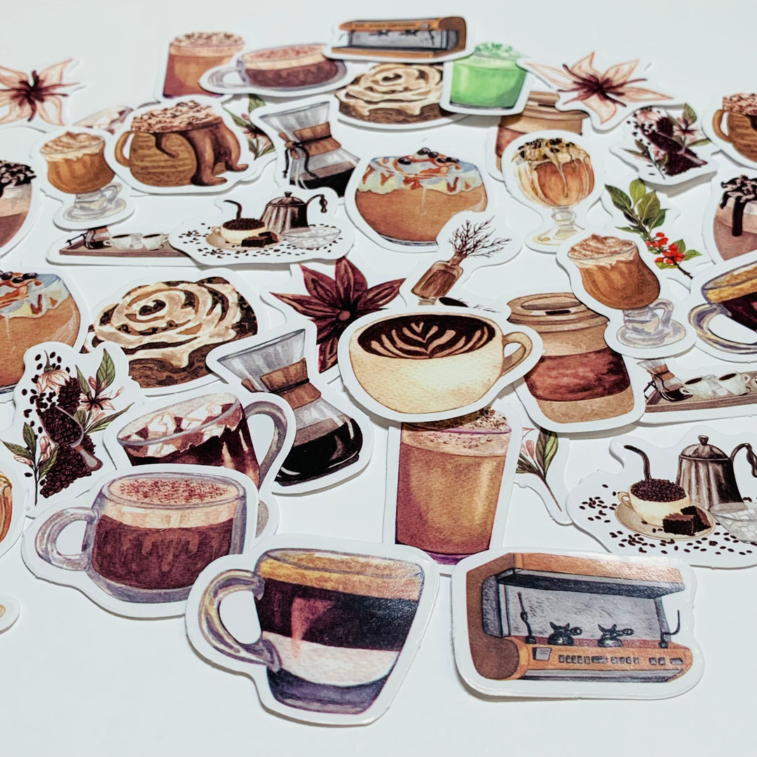 GOURMET COFFEE SERVICE Peelable Stickers  ~ 46 Pieces ~ Each Sticker is 20- 38mm