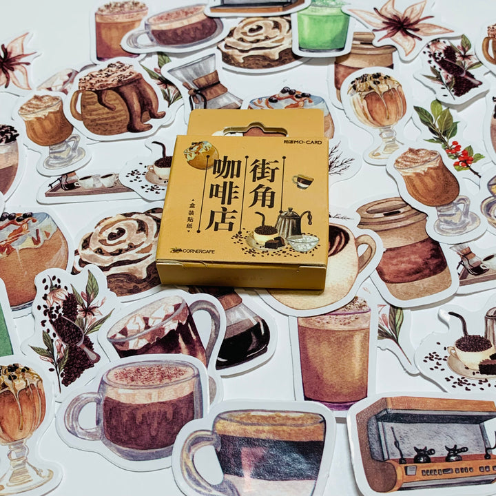 GOURMET COFFEE SERVICE Peelable Stickers  ~ 46 Pieces ~ Each Sticker is 20- 38mm