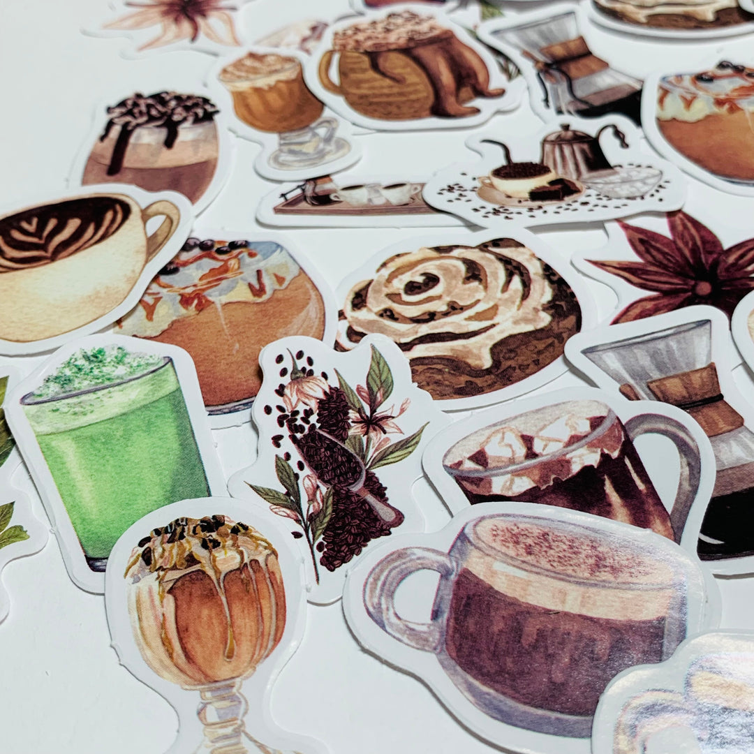 GOURMET COFFEE SERVICE Peelable Stickers  ~ 46 Pieces ~ Each Sticker is 20- 38mm