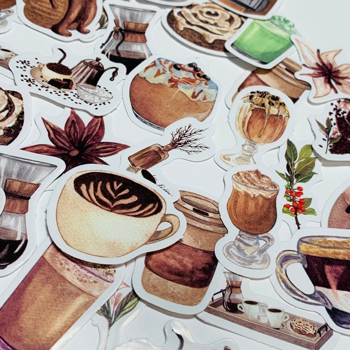 GOURMET COFFEE SERVICE Peelable Stickers  ~ 46 Pieces ~ Each Sticker is 20- 38mm