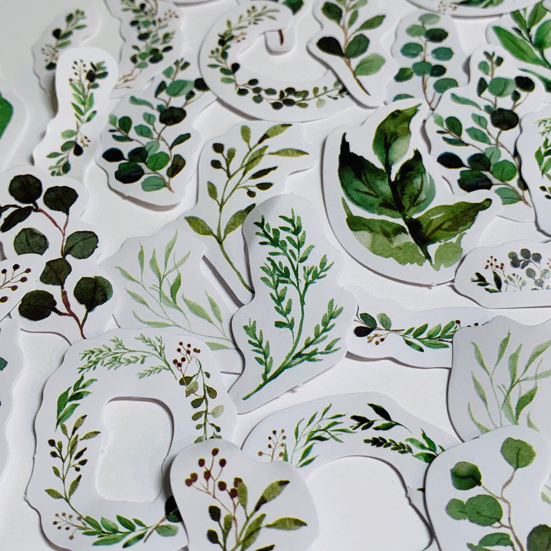 THE GREEN LEAVES Of Bamboo Peelable Stickers  ~ 46 Pieces ~ Each Sticker is Approximately 38mm