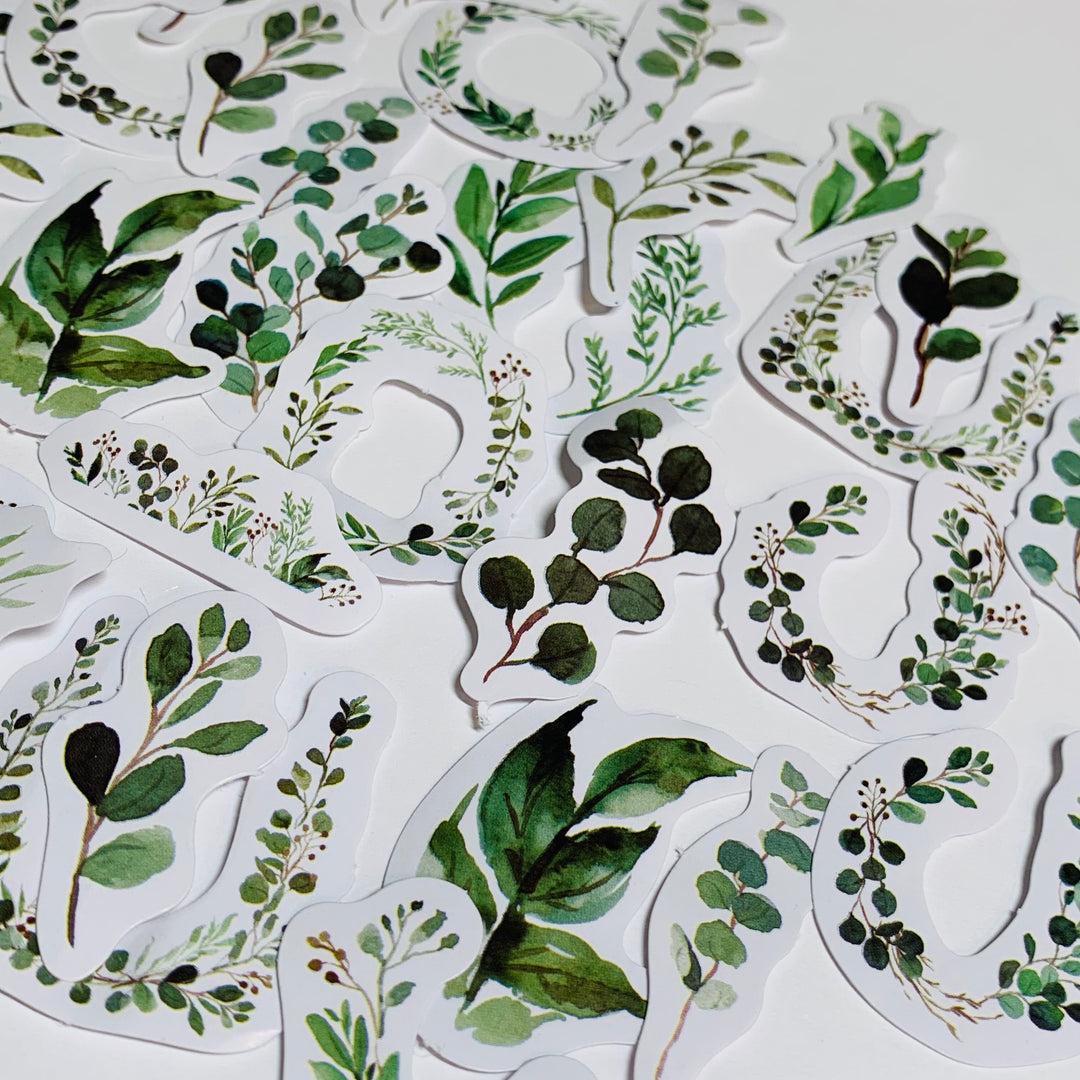 THE GREEN LEAVES Of Bamboo Peelable Stickers  ~ 46 Pieces ~ Each Sticker is Approximately 38mm