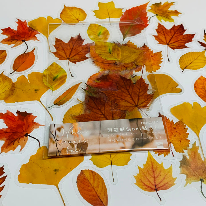WHEN LEAVES FALL Peelable Sticker Ephemera Pack ~ 40 Pieces, Each Sticker 40-50mm