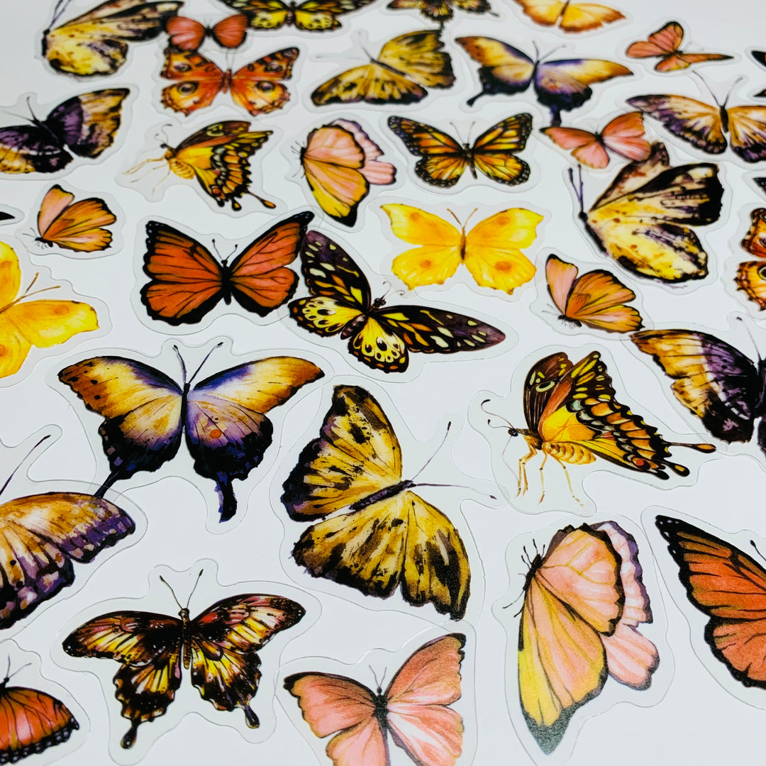 WIND LOVE BUTTERFLY Assortment Transparent Peelable Stickers ~ 40 Stickers - 25 to 60mm In Size