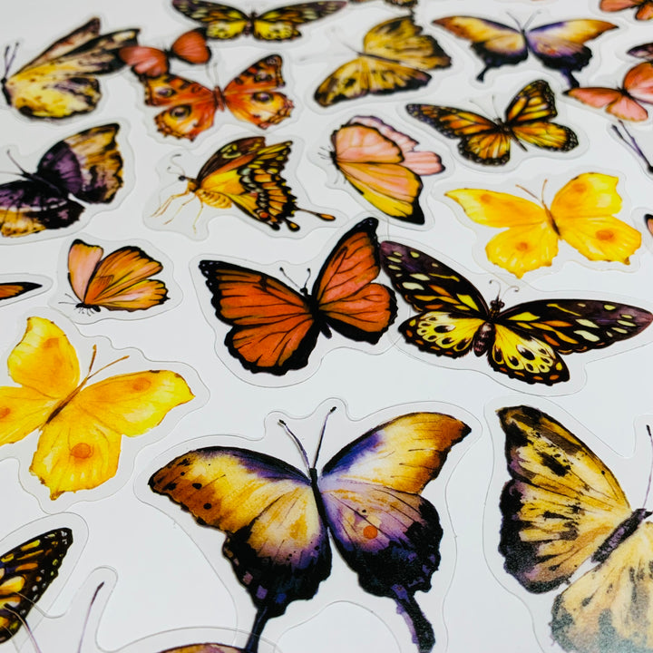 WIND LOVE BUTTERFLY Assortment Transparent Peelable Stickers ~ 40 Stickers - 25 to 60mm In Size