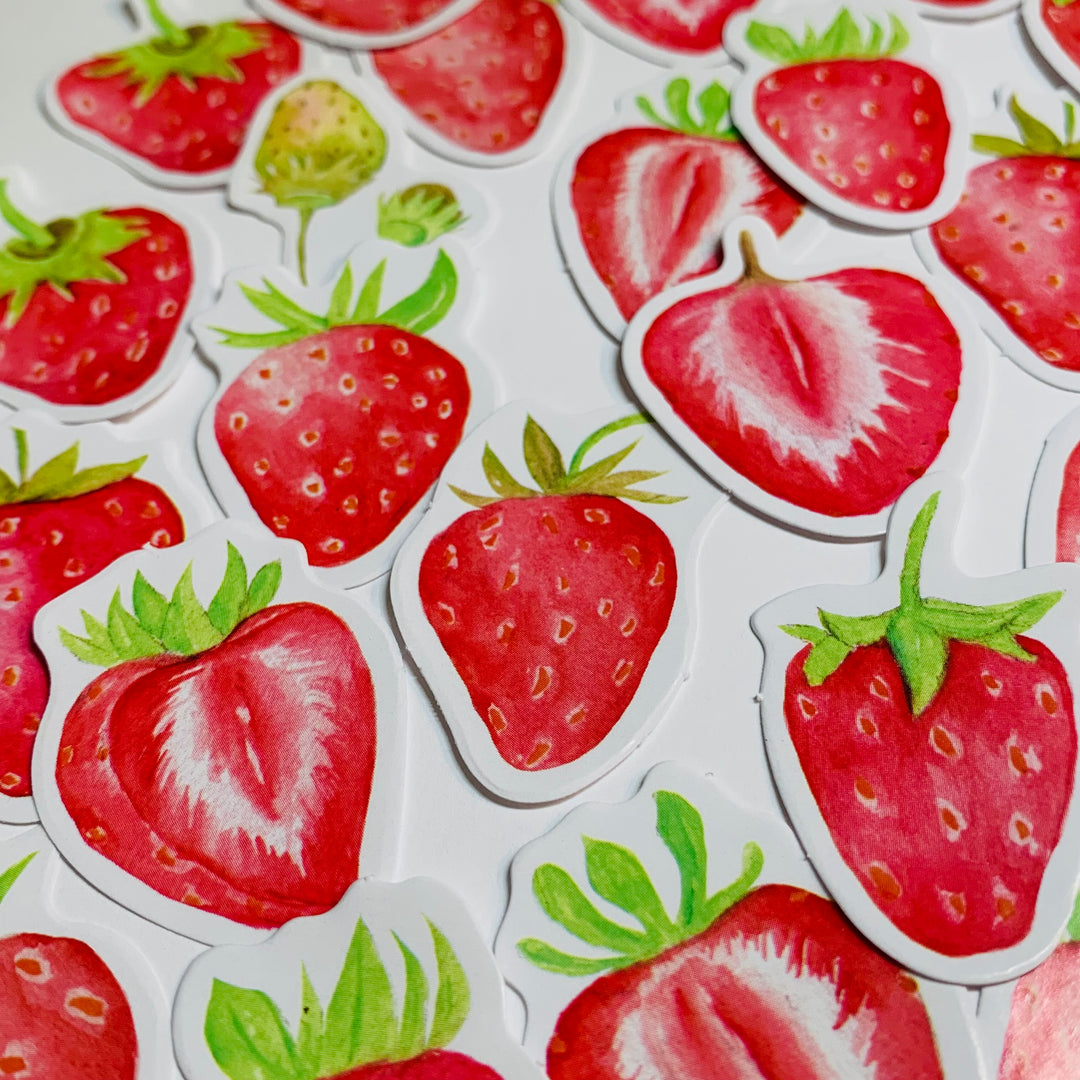 FRESH SLICED STRAWBERRIES Peelable Stickers  ~ 45 Pieces ~ Each Sticker is Approximately 38mm