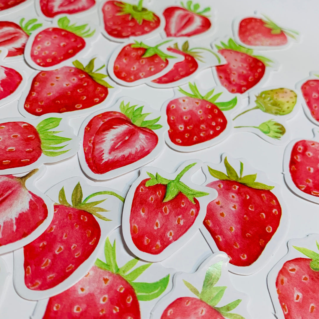 FRESH SLICED STRAWBERRIES Peelable Stickers  ~ 45 Pieces ~ Each Sticker is Approximately 38mm