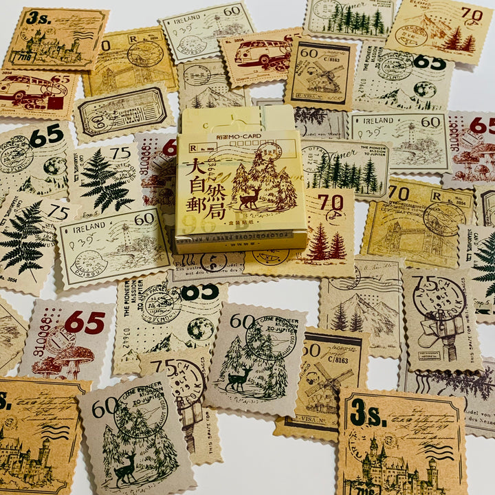 VINTAGE WILDERNESS STAMPS Peelable Stickers  ~ 45 Pieces ~ Each Sticker is 38mm x 38mm