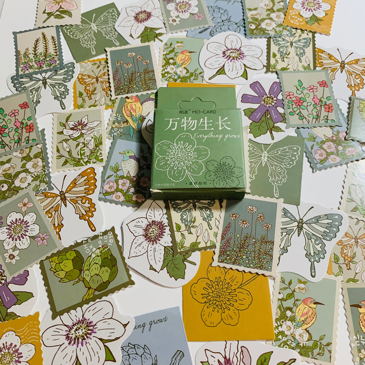 RETRO FLORAL STAMPS Peelable Stickers  ~ 46 Pieces ~ Each Sticker is 38mm x 38mm