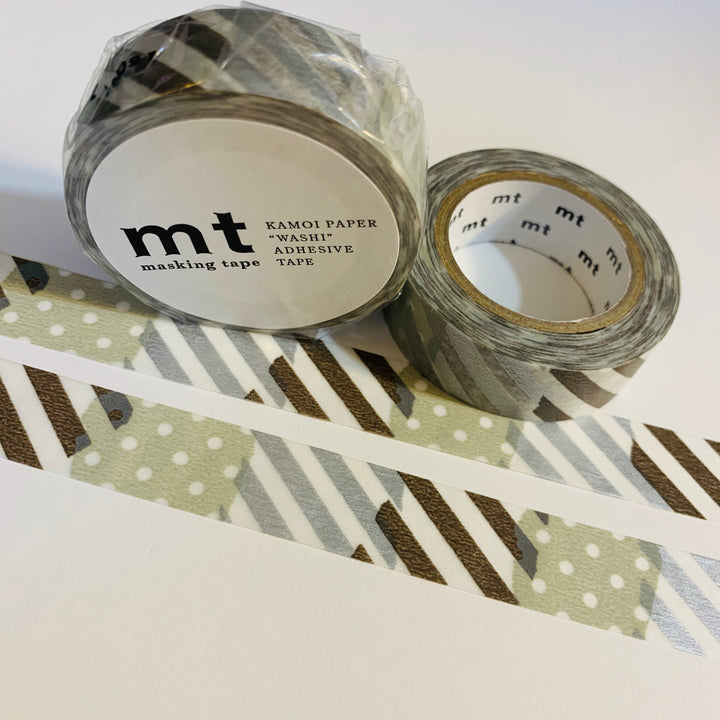 SHADES Of SILVER PATCHWORK Mt Washi Tape ~ 1 Roll ~ 15mm x 10m (33 Feet)