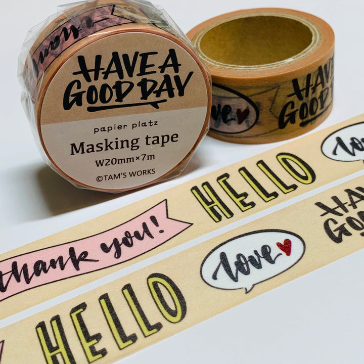 SALUTATIONS & GREETINGS Washi Tape Designed by Tam's Works For Papier Platz ~ 1 Roll ~ 20mm x 7m (23 Feet)