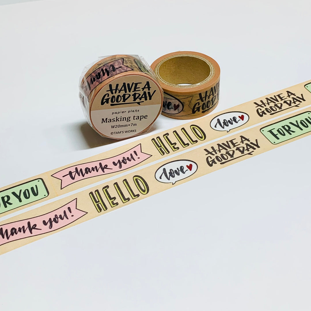 SALUTATIONS & GREETINGS Washi Tape Designed by Tam's Works For Papier Platz ~ 1 Roll ~ 20mm x 7m (23 Feet)