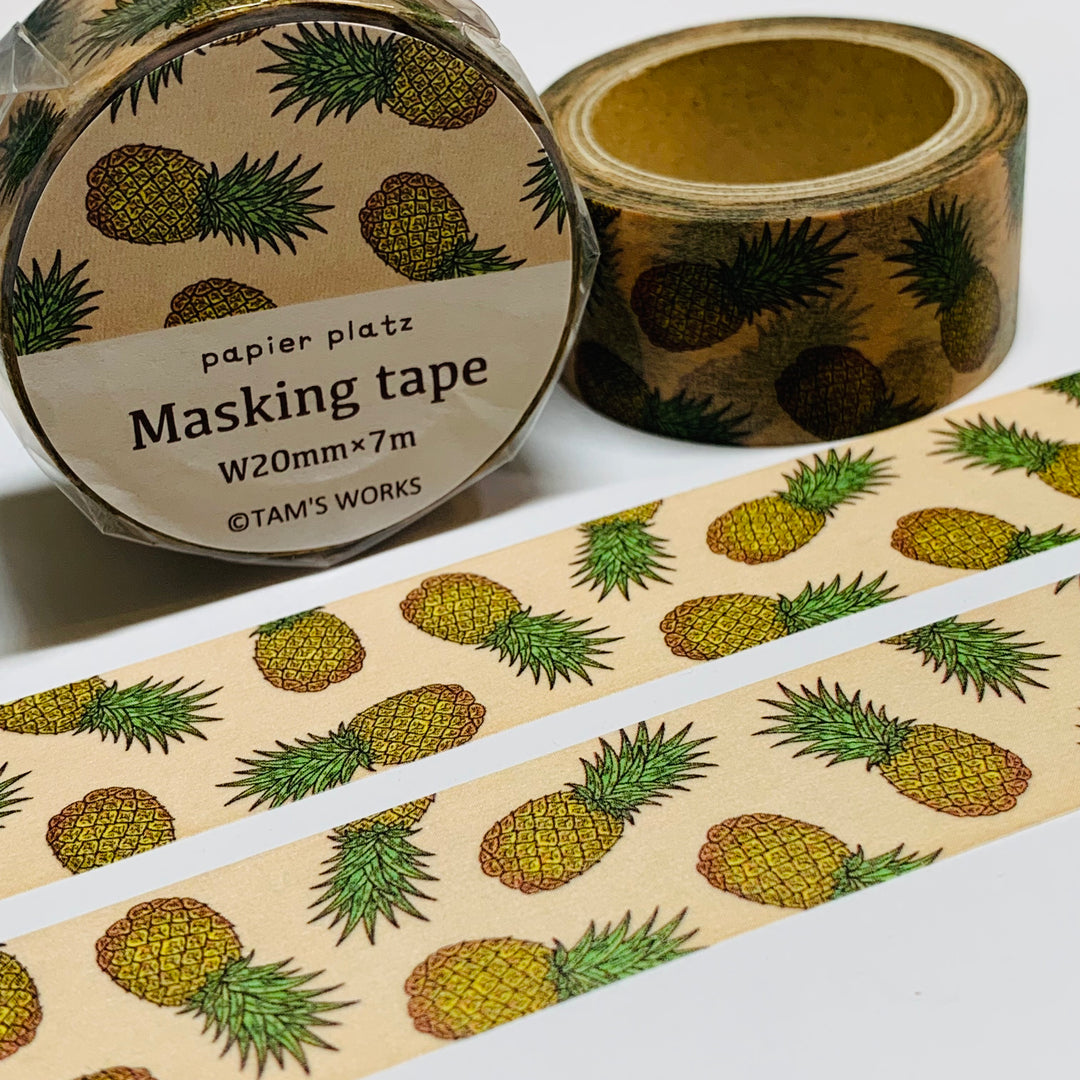 TROPICAL TOSSED PINEAPPLES Washi Tape Designed by Tam's Works For Papier Platz ~ 1 Roll ~ 20mm x 7m (23 Feet)