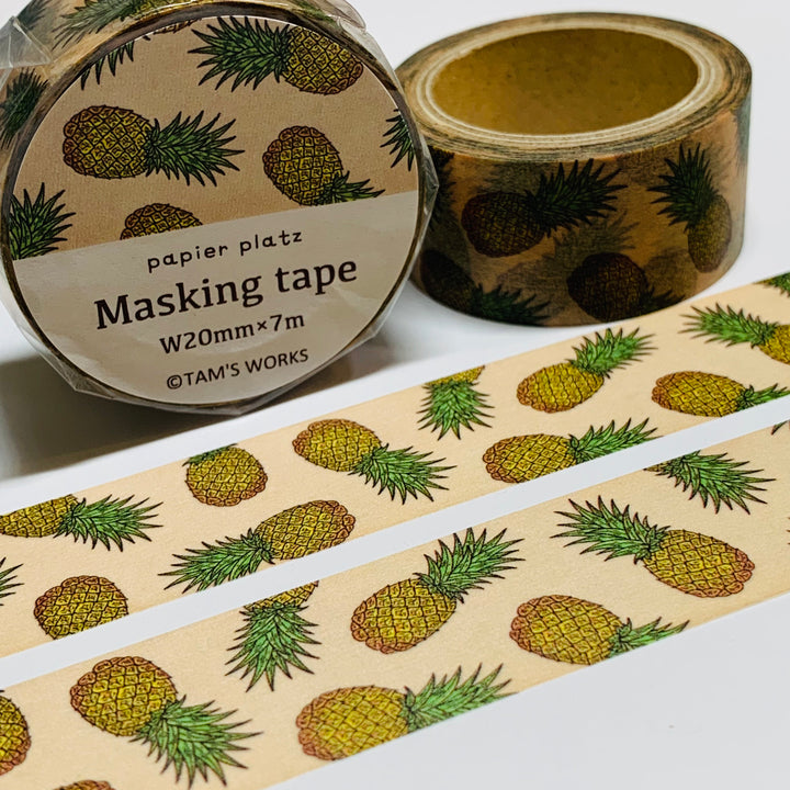 TROPICAL TOSSED PINEAPPLES Washi Tape Designed by Tam's Works For Papier Platz ~ 1 Roll ~ 20mm x 7m (23 Feet)