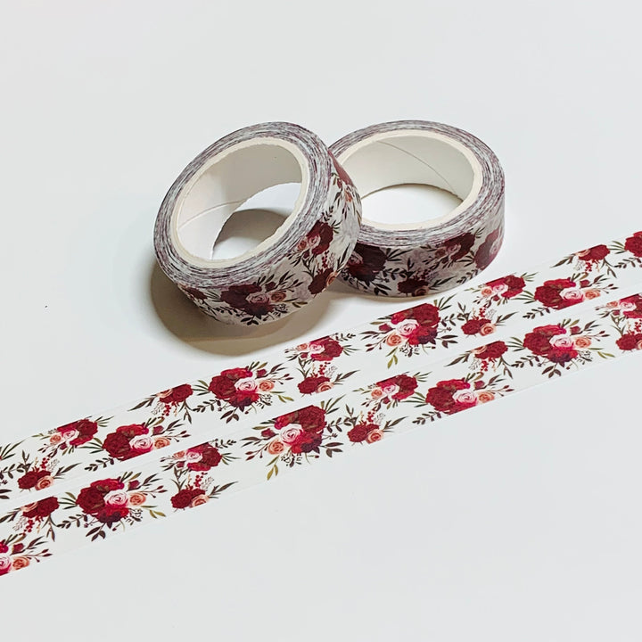 DEEP RED WINE Roses Washi Tape ~ 1 Roll ~ 15mm x 10m (33 Feet)