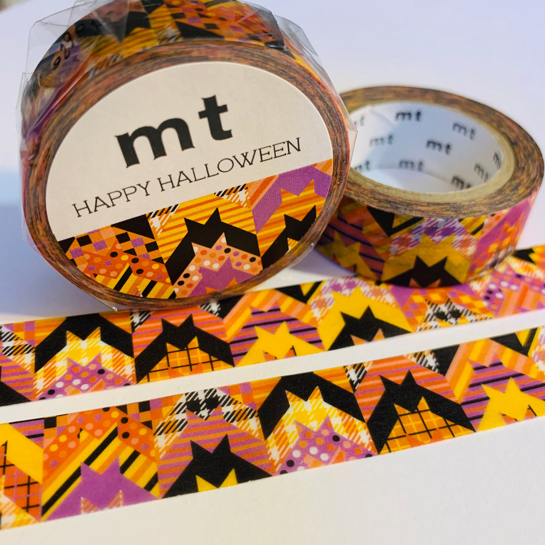 GEOMETRIC HALLOWEEN BATS Mt Orange and Black Washi Tape  ~ 1 Roll ~ 15mm x 7m (23 Feet)