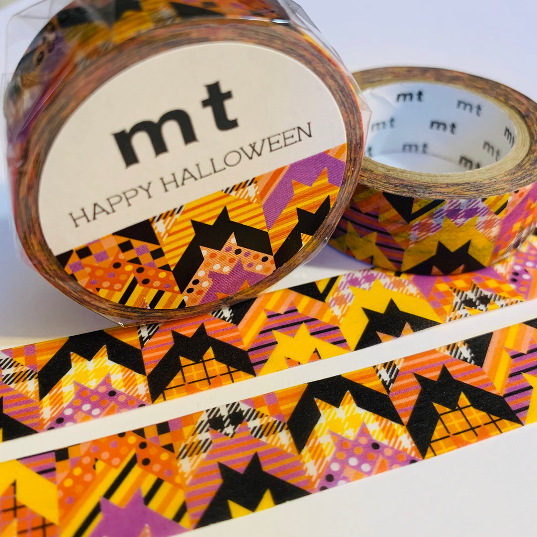 GEOMETRIC HALLOWEEN BATS Mt Orange and Black Washi Tape  ~ 1 Roll ~ 15mm x 7m (23 Feet)