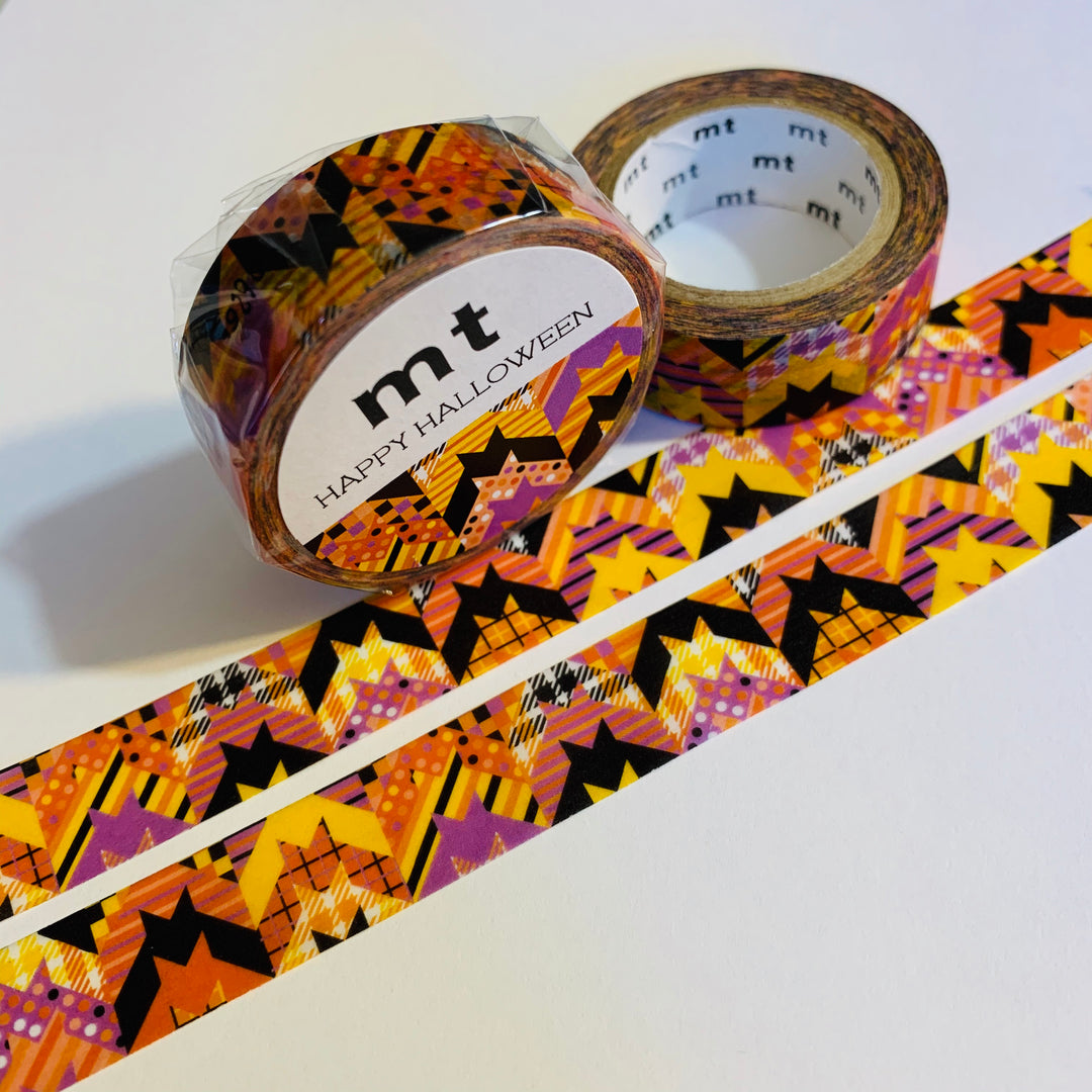 GEOMETRIC HALLOWEEN BATS Mt Orange and Black Washi Tape  ~ 1 Roll ~ 15mm x 7m (23 Feet)