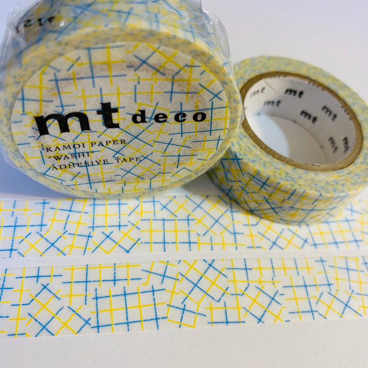 YELLOW BLUE CROSSHATCH Mt Washi Tape ~ 1 Roll ~ 15mm x 10m (33 Feet)