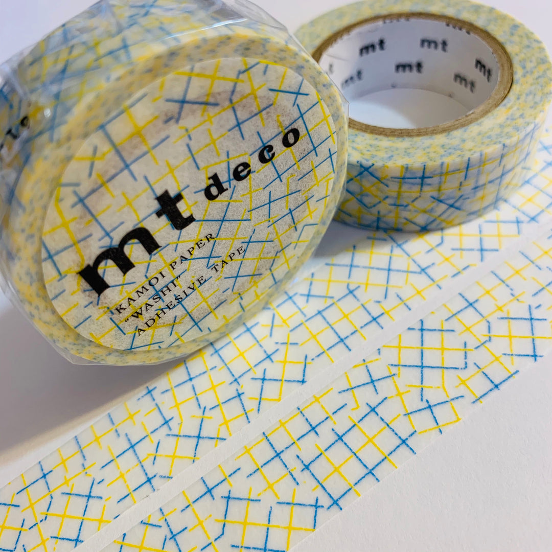 YELLOW BLUE CROSSHATCH Mt Washi Tape ~ 1 Roll ~ 15mm x 10m (33 Feet)