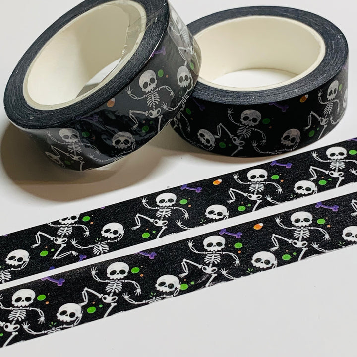 JOVIAL SKELETONS And CANDY Corn Halloween Washi Tape ~ 1 Roll ~ 15mm x 10m (33 Feet)