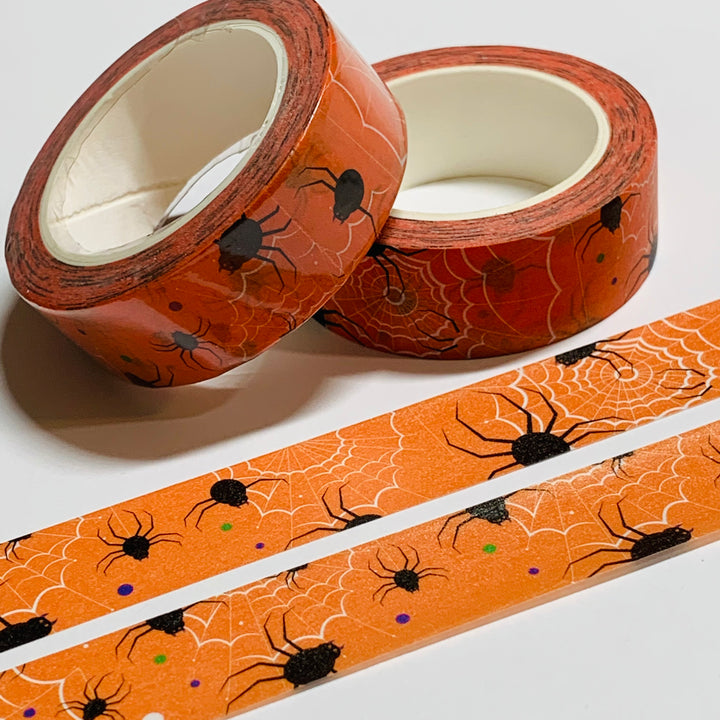 BLACK SPIDERS & WEBS Halloween Washi Tape ~ 1 Roll ~ 15mm x 10m (33 Feet)