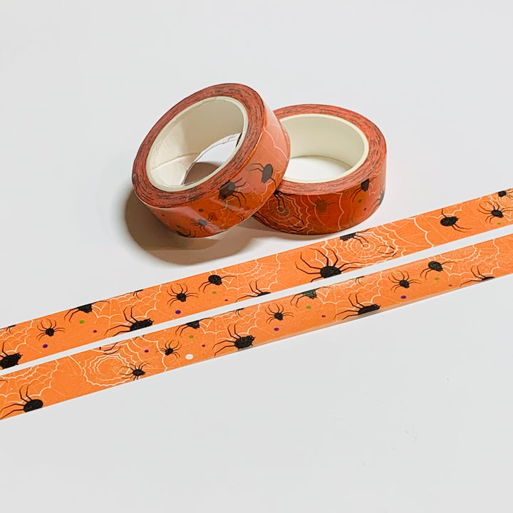 BLACK SPIDERS & WEBS Halloween Washi Tape ~ 1 Roll ~ 15mm x 10m (33 Feet)