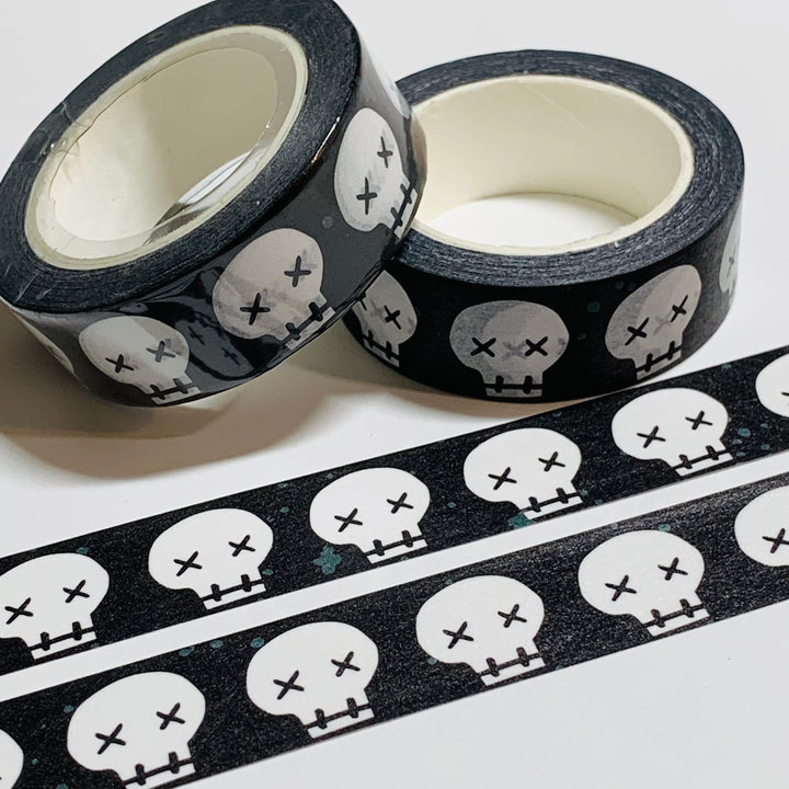 SKULLS With STITCHED EYES & Mouth Halloween Washi Tape ~ 1 Roll ~ 15mm x 10m (33 Feet)