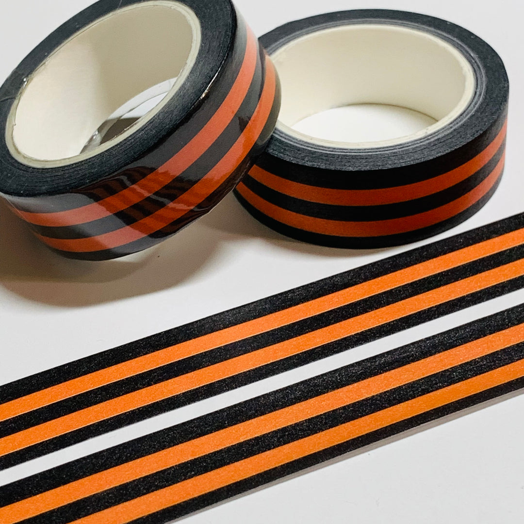 ORANGE And BLACK BORDER Stripes Halloween Washi Tape ~ 1 Roll ~ 15mm x 10m (33 Feet)