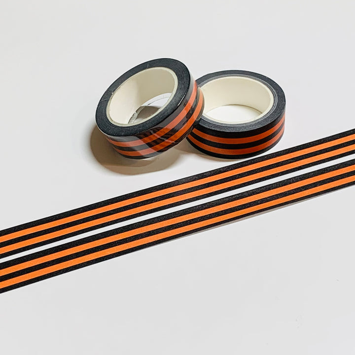 ORANGE And BLACK BORDER Stripes Halloween Washi Tape ~ 1 Roll ~ 15mm x 10m (33 Feet)