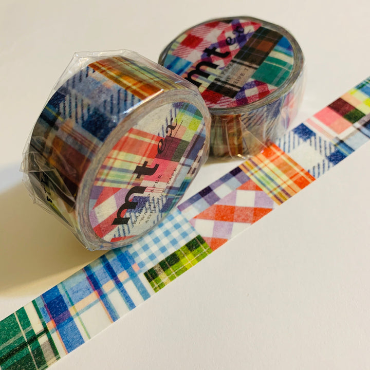 NAUTICAL PATCHWORK PLAID Mt Washi Tape - 1 Roll - 15mm x 10m (33 Feet)