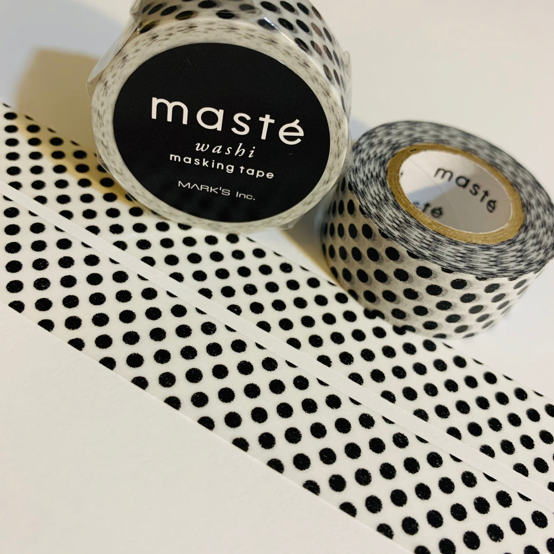 BLACK And WHITE POLKA Dot Maste Washi Tape ~ 1 Roll ~ 15mm x 7m (23 Feet)