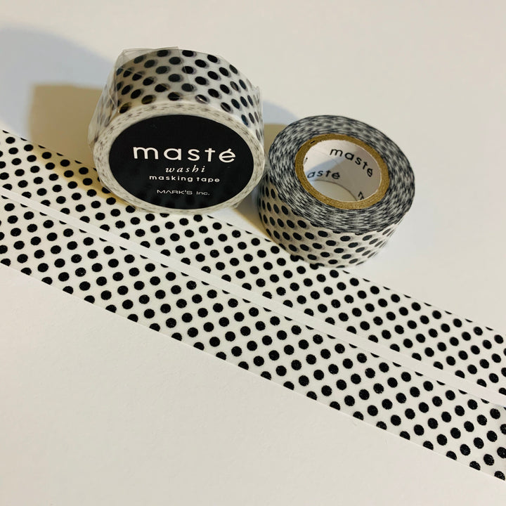 BLACK And WHITE POLKA Dot Maste Washi Tape ~ 1 Roll ~ 15mm x 7m (23 Feet)