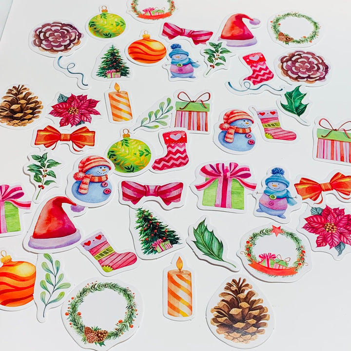 STOCKINGS, CANDLES CHRISTMAS ICONS Peelable Stickers  ~ 46 Pieces ~ Approximately 38mm