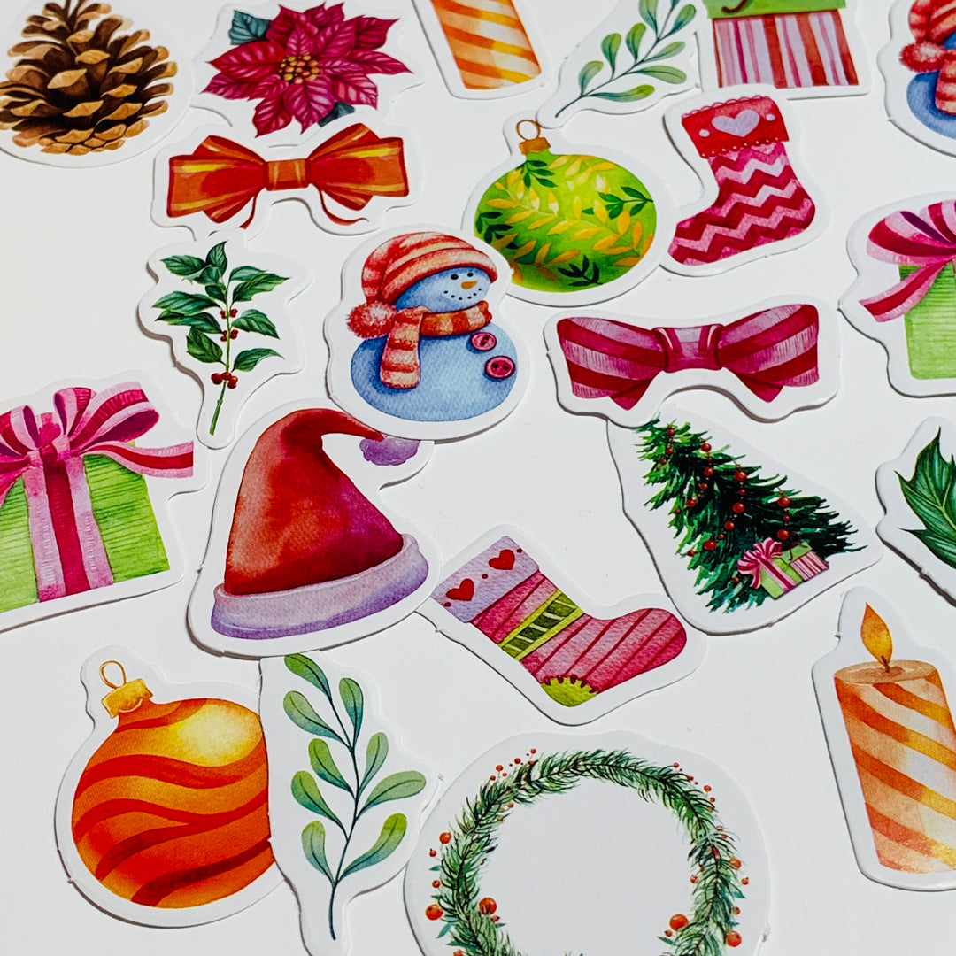 STOCKINGS, CANDLES CHRISTMAS ICONS Peelable Stickers  ~ 46 Pieces ~ Approximately 38mm