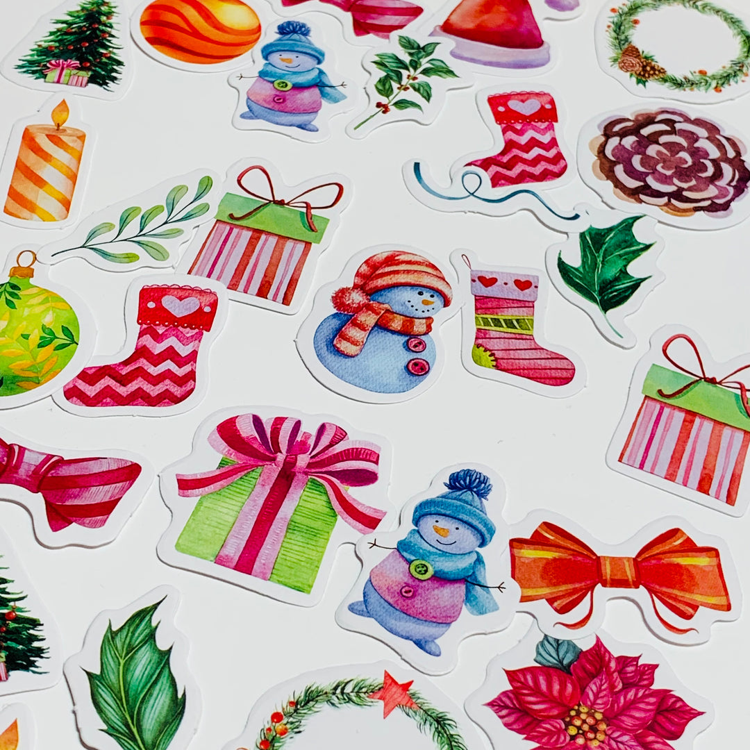 STOCKINGS, CANDLES CHRISTMAS ICONS Peelable Stickers  ~ 46 Pieces ~ Approximately 38mm